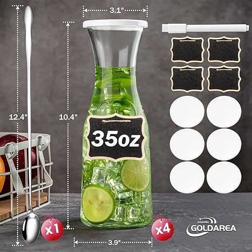 Miniatura 2 de GoldArea - Paquete de 4 jarras de cristal jarra de agua de 35 onzas con 8 tapas jarra de vidrio de 1 litro ideal para té helado limonada tarros de