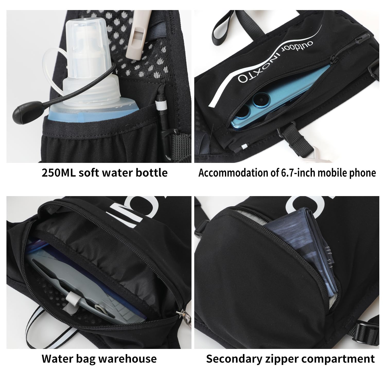 INOXTO Zaino da corsa con sacca idrica da 1,6 l, zaino per escursionismo, trail running, ciclismo, maratona, per donne e uomini