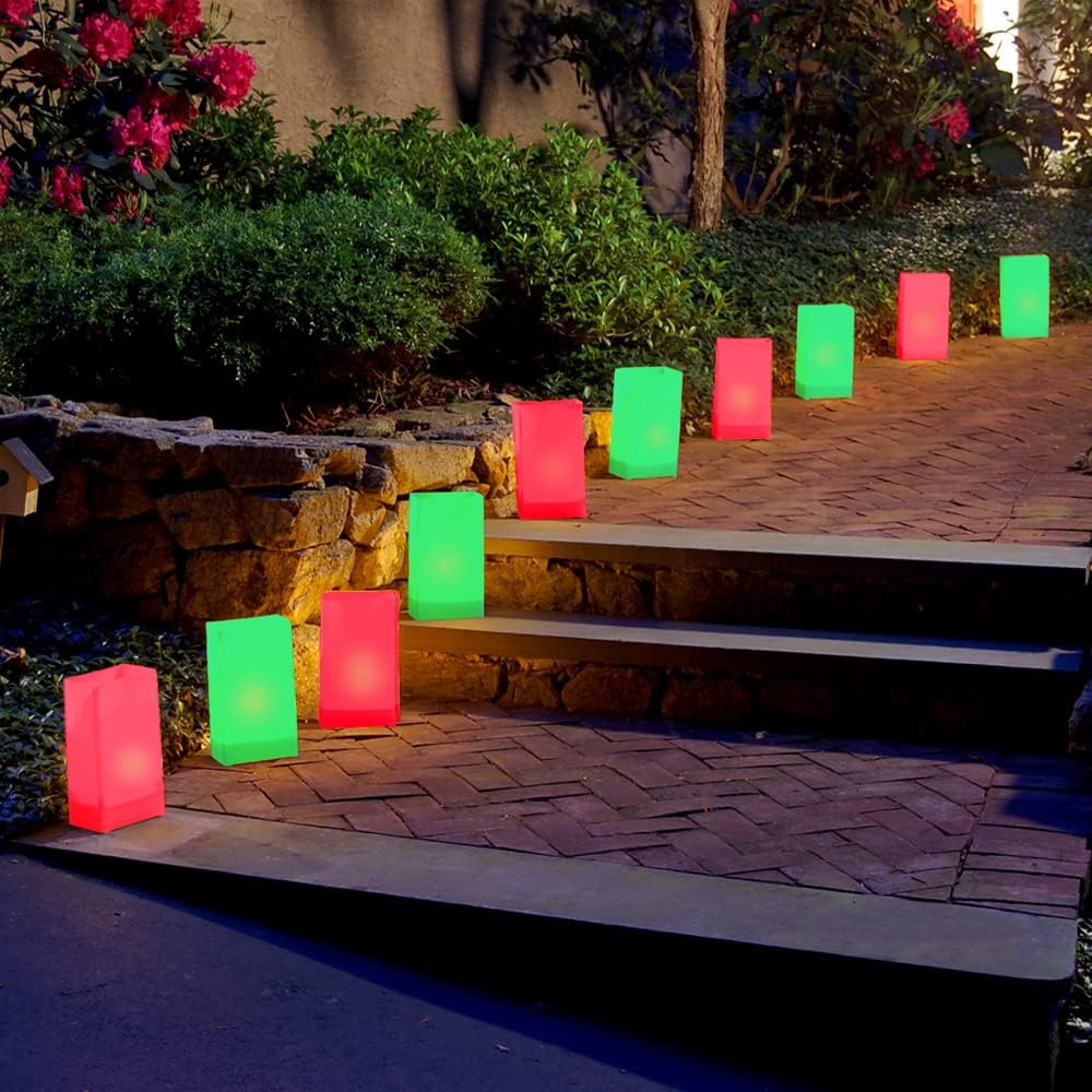 LumaBase Electric Luminaria Kit, Red and Green - Set of 10