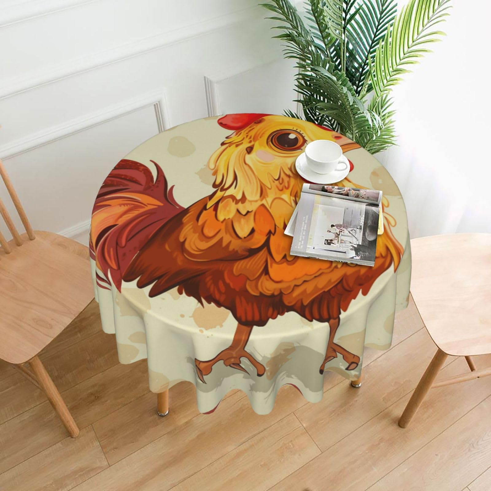 WPKJU Chicken Chick Printed Round Tablecloth 60 in Water Resistant Table Cover Washable Table Cloth for Dining Tables