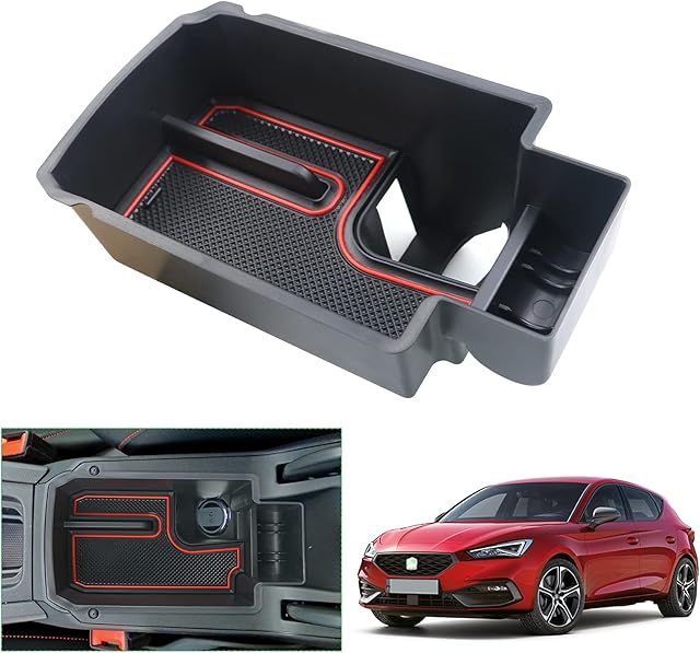 GAFAT Seat Leon MK4 / Cupr, 2020-2022, 2023 organizer na podłokietnik, organizer do konsoli środkowej, schowek na rękawiczki (czerwony)