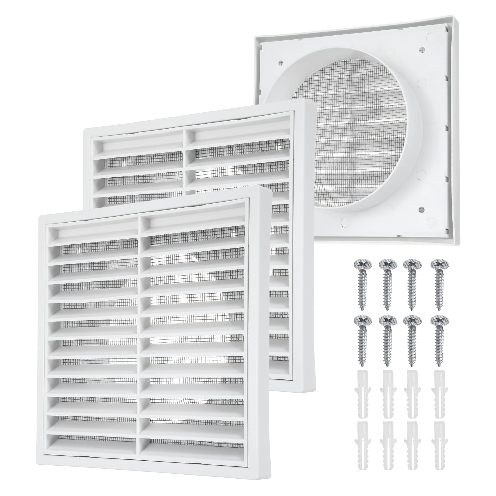 sourcing map 2Set Vent Cover with Screen Mesh (5" Opening, 6.9"L x 6.9"W) - Square Louver Air Wall Vent ABS Plastic Exhaust Ventilation Grille for Central AC/Bathroom/Kitchen/Garage, White