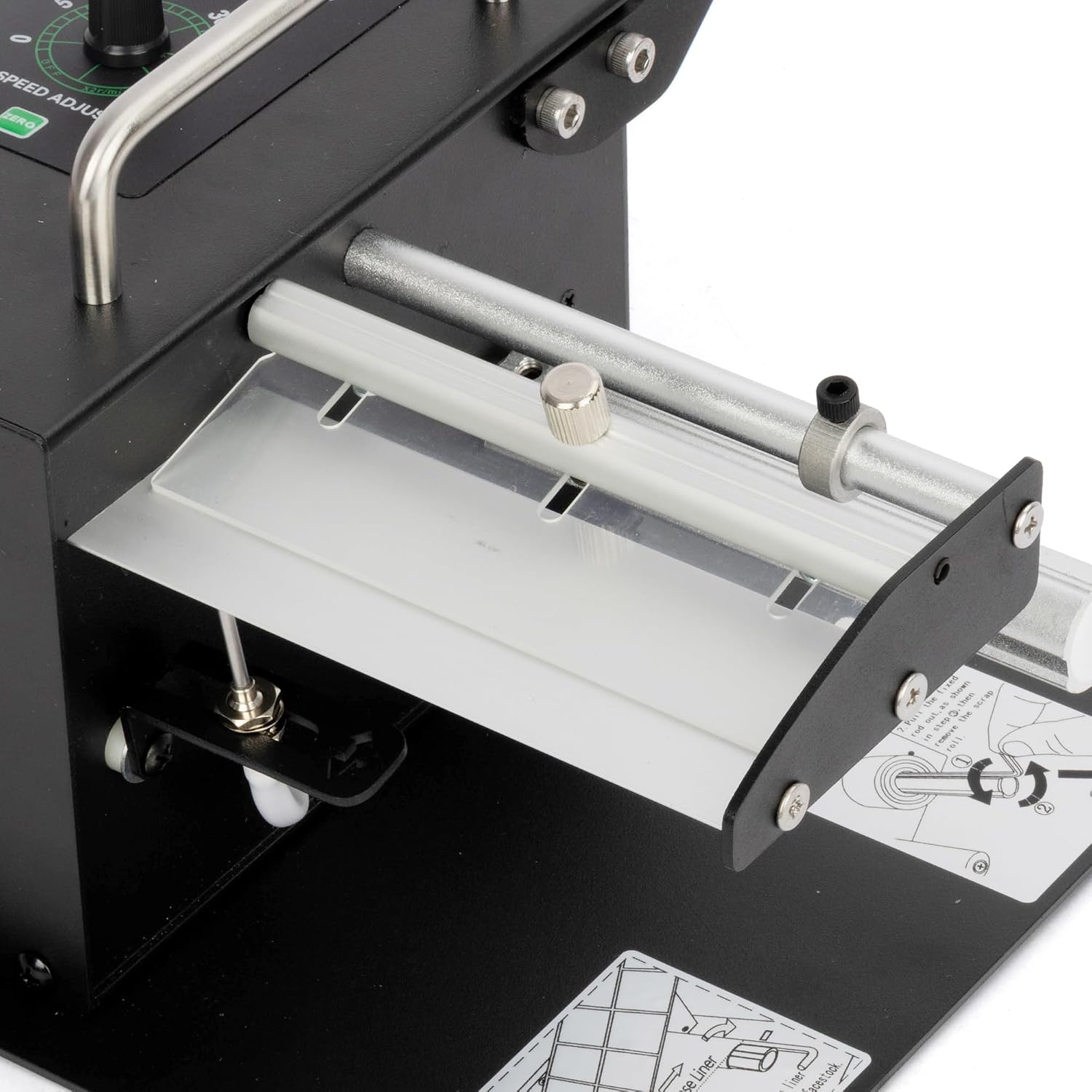 U.S. Solid Automatic Label Dispenser with Counter 0-9999, Tool-Free Setup, Fibre Optic Sensor, for Clear and Opaque Labels, 0.4-4.9 in Wide, 0.32-5.11 in Long, Auto Speed to 1.77 in/s