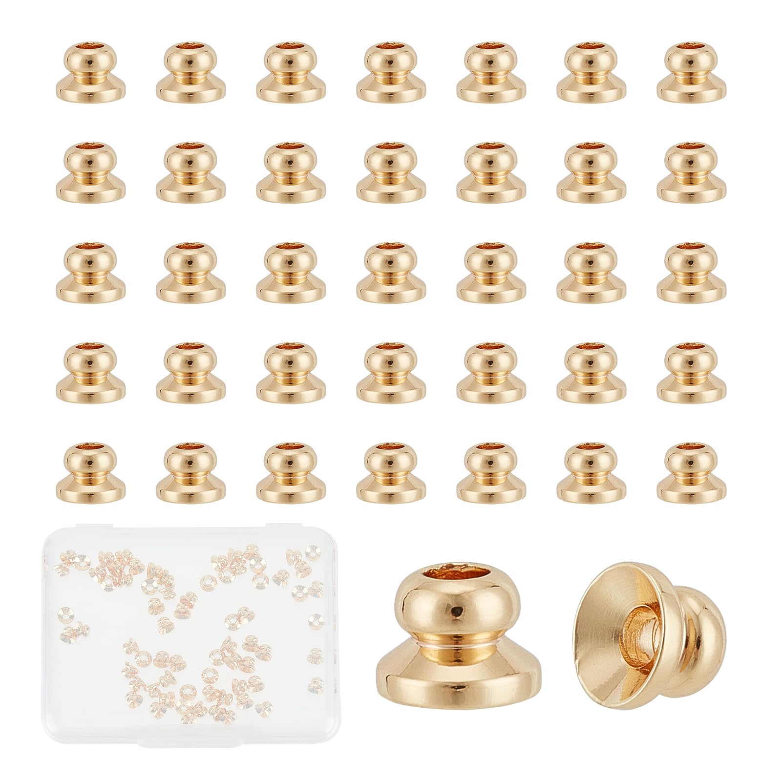 NICENEEDED 70 Pcs 14K Gold Plated Bead Caps, Brass Bead End Caps, Tassel Cord Ends Metal Spacer Beads Caps End Charm Caps for DIY Earrings Bracekets Necklace Jewelry Craft Making