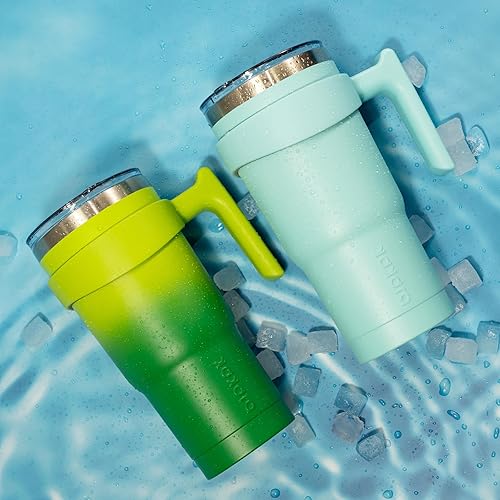 Miniatura 5 de BJPKPK Vaso con asa de 30 fl oz, con aislamiento térmico, con tapa y popote, de acero inoxidable, taza para café, color turquesa