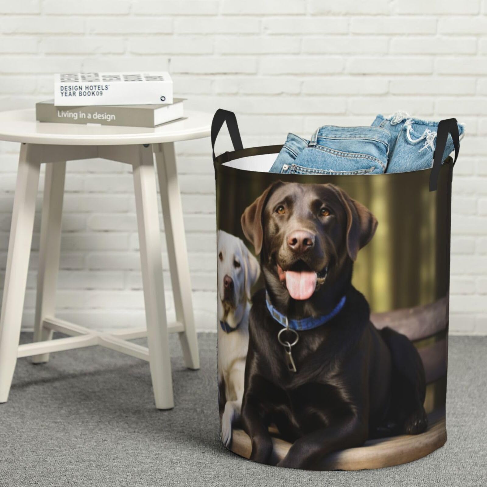 Fodpand Black Labrador Laundry Basket With Handle, Freestanding Laundry Hamper, Collapsible Dirty Clothes Hamper, Waterproof Fabric Blanket Storage Basket Tall Toy Storage Bin Room Decor Medium