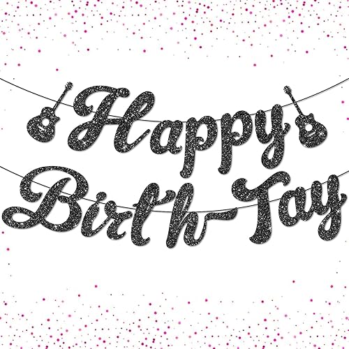 Decoraciones de cumpleaños con texto en inglés Happy Birth-Tay, pancarta de cumpleaños sin bricolaje, decoración negra con purpurina para fiesta de