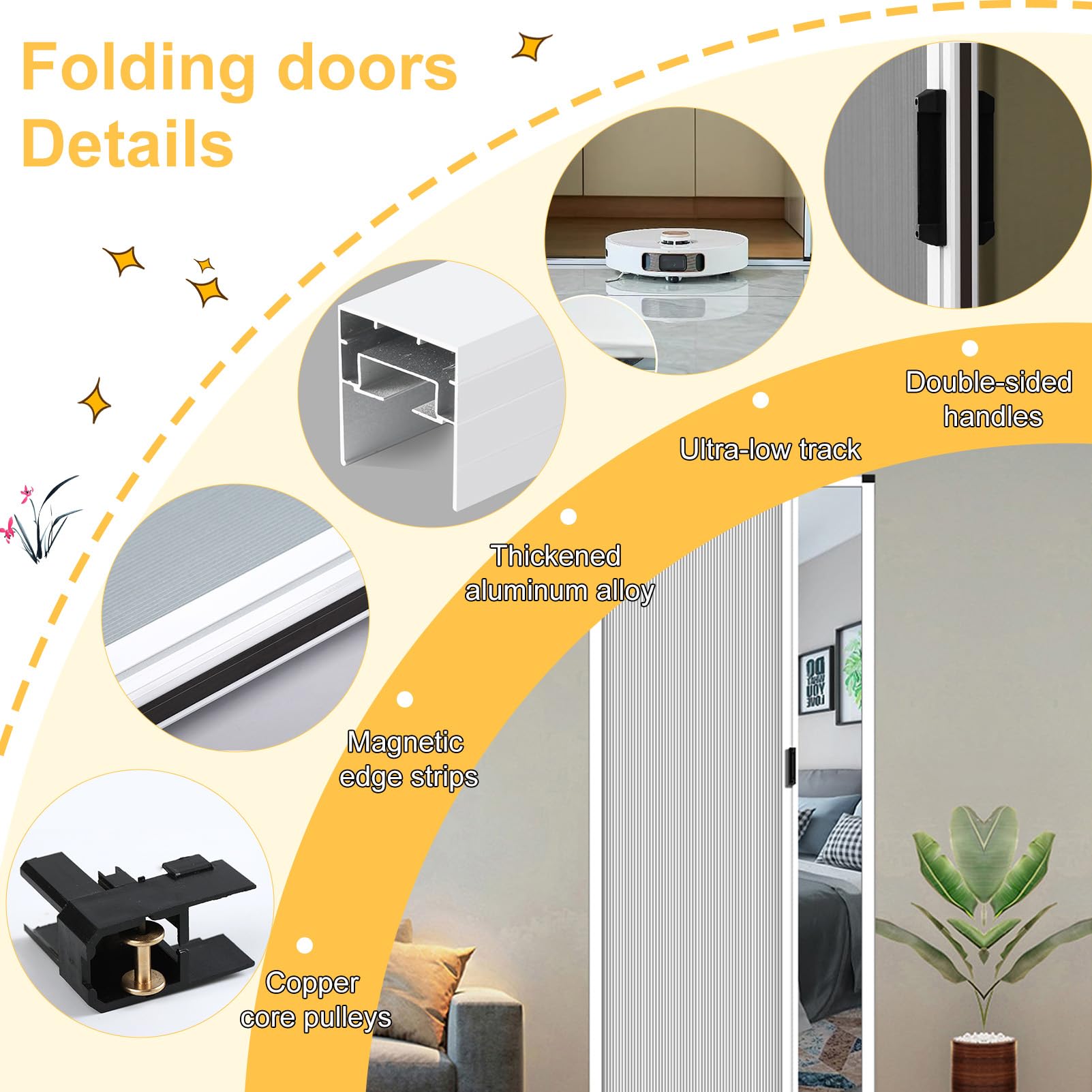 Portes Coulissantes En Accordéon Avec Cadre et poignée 203cm, Porte Pliante accordéon en nid d'abeille, Magnétique Porte de séparation pliante pour cellier balcon cuisine sous-sol