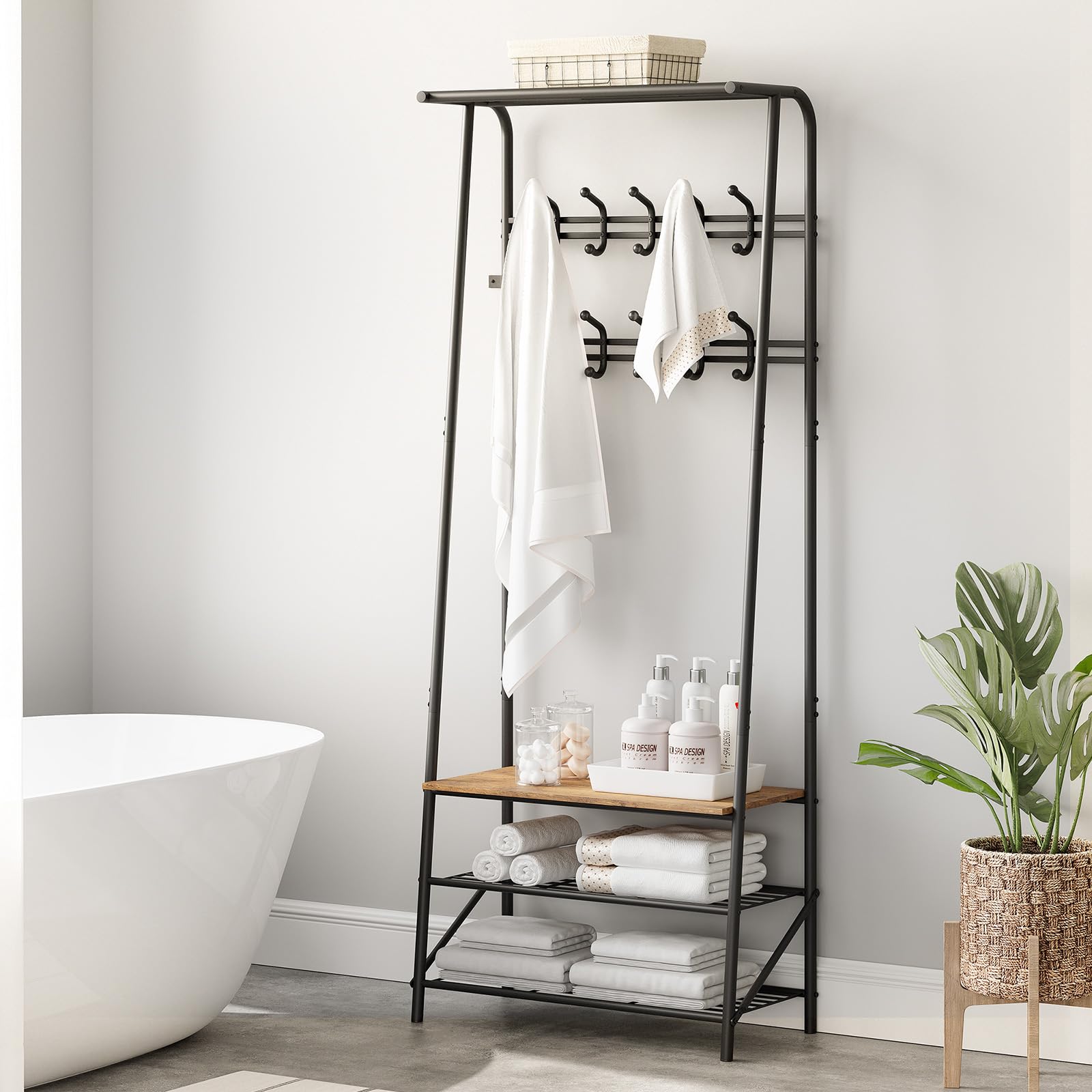 Garvee Perchero Con Zapatero Mueble Recibidor,10 Ganchos Extraíbles, Estructura Metálica Para Entrada, Puerta Principal Y Vestíbulo, Dimensiones 64×29×180 cm
