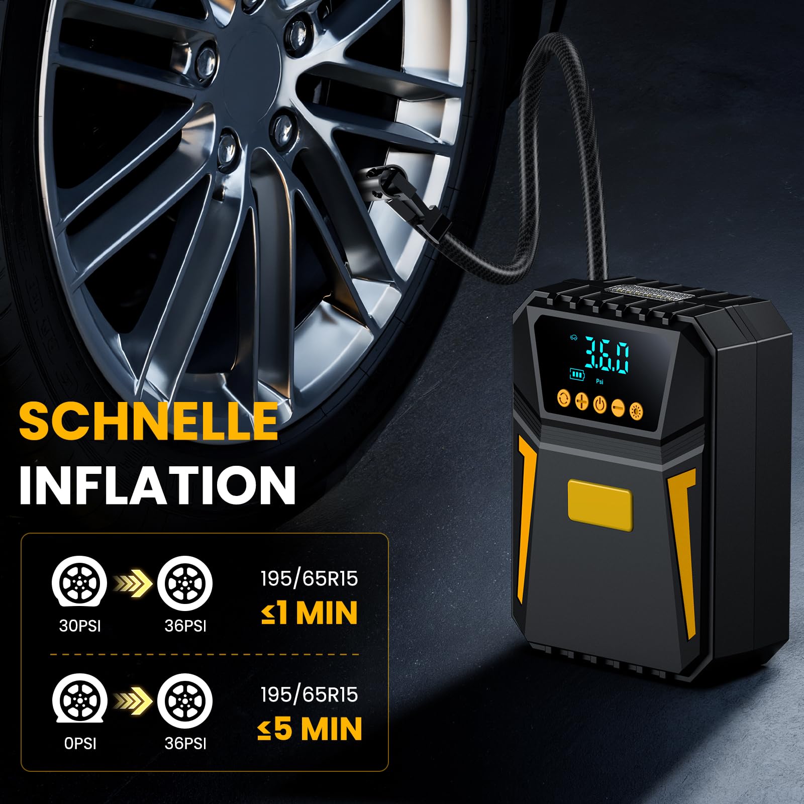 Kompressor Auto Autoreifen Pumpe – 12V DC Digitaler Luftkompressor mit präzisem Manometer, 10,3 Bar & automatischer Abschaltung. Ideal als Luftpumpe für Autos, Fahrräder und Bälle.