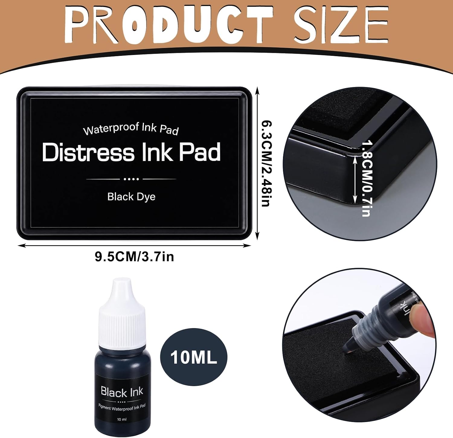 FunooFuno 2 Pack Vintage Black Ink Pads for Stamp with 2 Waterproof Refill