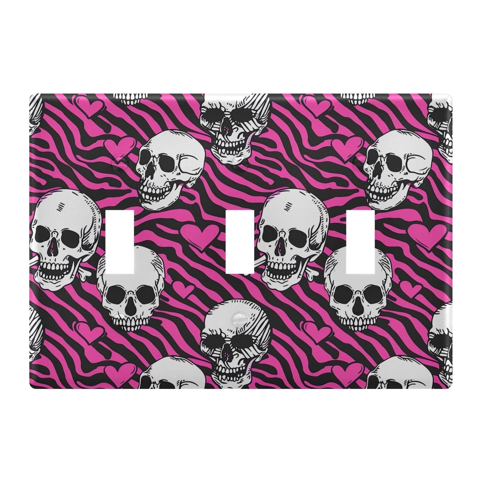 Light Switch Cover Skull Purple Heart Wall Plates for Electrical Outlets 3 Gang 202b5787