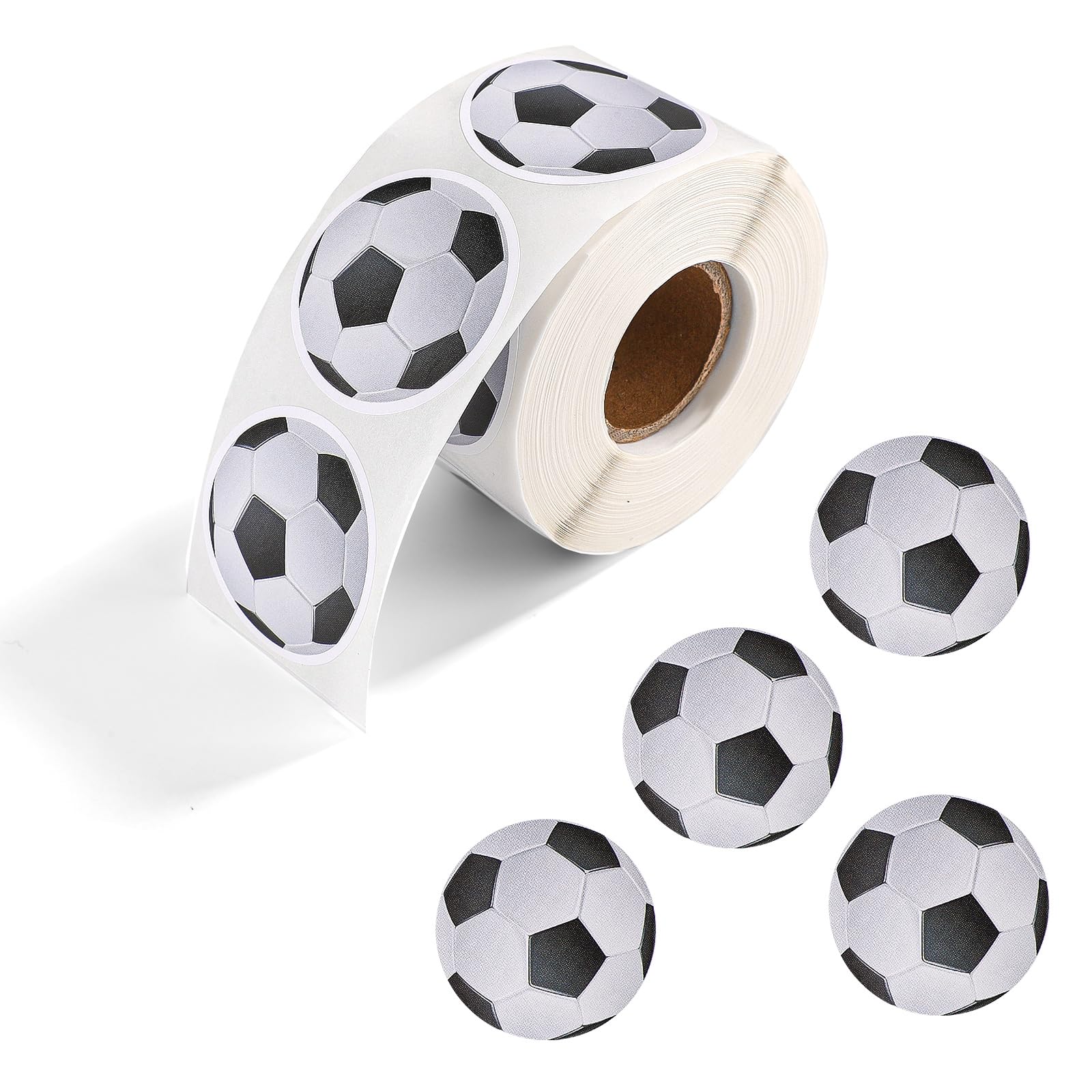 500pcs Soccer Stickers Self-Adhesive, 1.5in Football Sticker Roll Waterproof Sport Stick Ball Labels Envelope Seal for Gift Bag Scrapbook Soccer Team