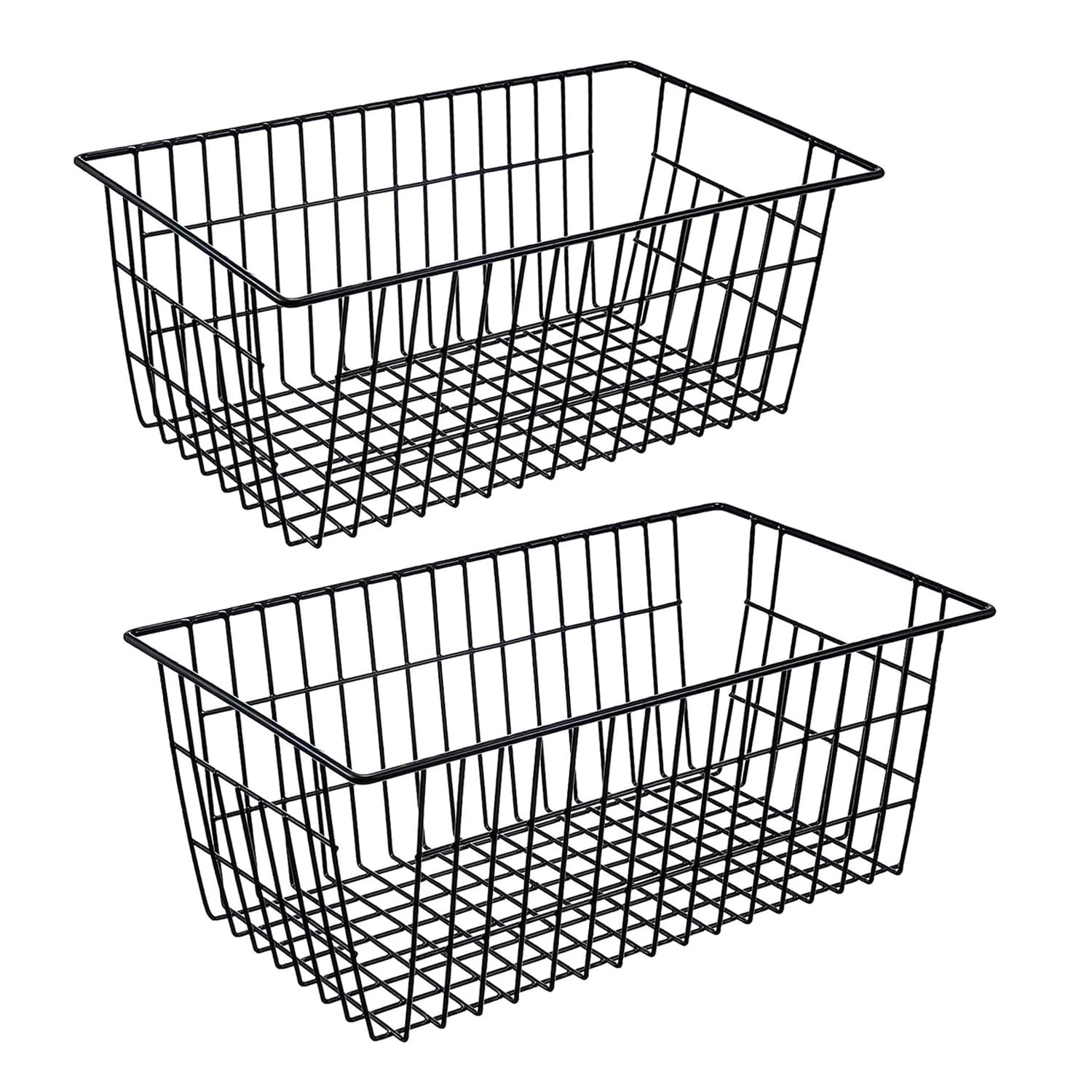 Redrubbit Wire Storage Baskets, Large Farmhouse Metal Freezer Basket Storage Organizer Bins with Handles for Kitchen Cabinets, Pantry, Closets,