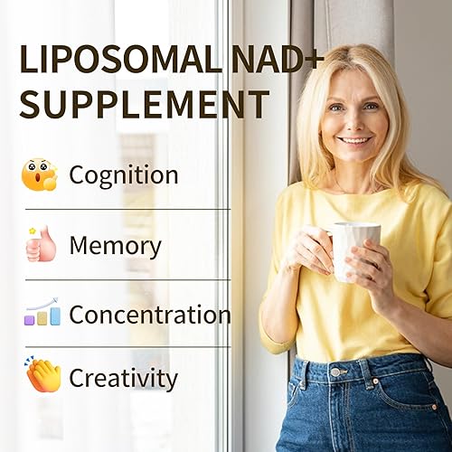Miniatura 4 de Suplemento NAD+ de 600 mg con quercetina y resveratrol, potenciador liposomal de NAD para energía celular, apoyo antienvejecimiento, fórmula