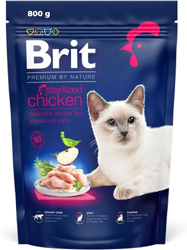 Brit Premium by Nature Nourriture sèche pour Chat stérilisé, goût Poulet, 800 g