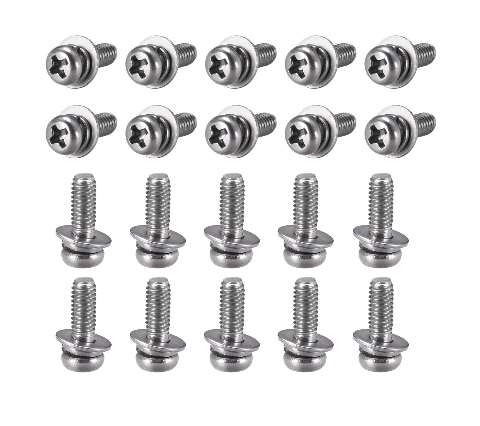 M4 x 12mm Phillips Pan Head Machine Screws Bolts Combine with Spring Washer and Plain Washers，18-8 304 Stainless Steel，70pcs