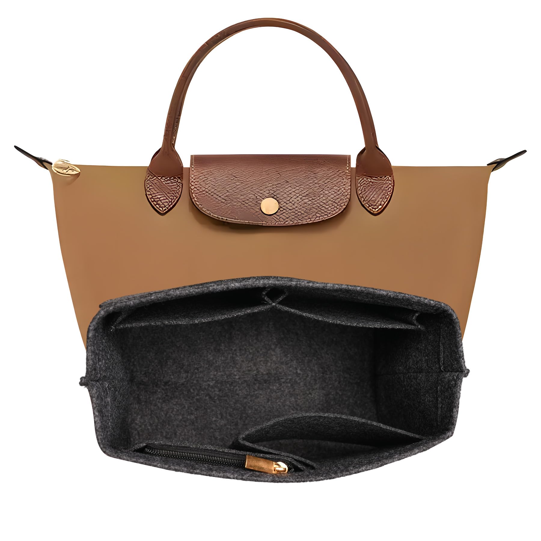 YORFULL Bag Organiser Insert, Felt Bag Organizer, Handbag Organiser Beige Tote Bag Insert Purse Accessories (Dark Grey, Medium)