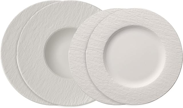 Villeroy & Boch Manufacture zestaw talerzy, 4-cz., zestaw naczyń dla 2 osób, porcelana Premium, biały