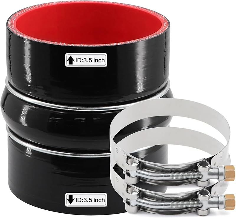 Mangote de silicone reto reto com ressalto TuoLauthon ID 89 mm, 4 camadas – 1 unidade com 2 abraçadeiras