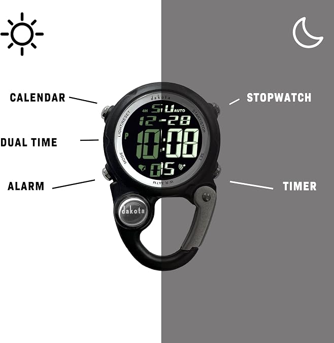 Dakota Digital Clip Pocket Watch with Alarm & Dual Time