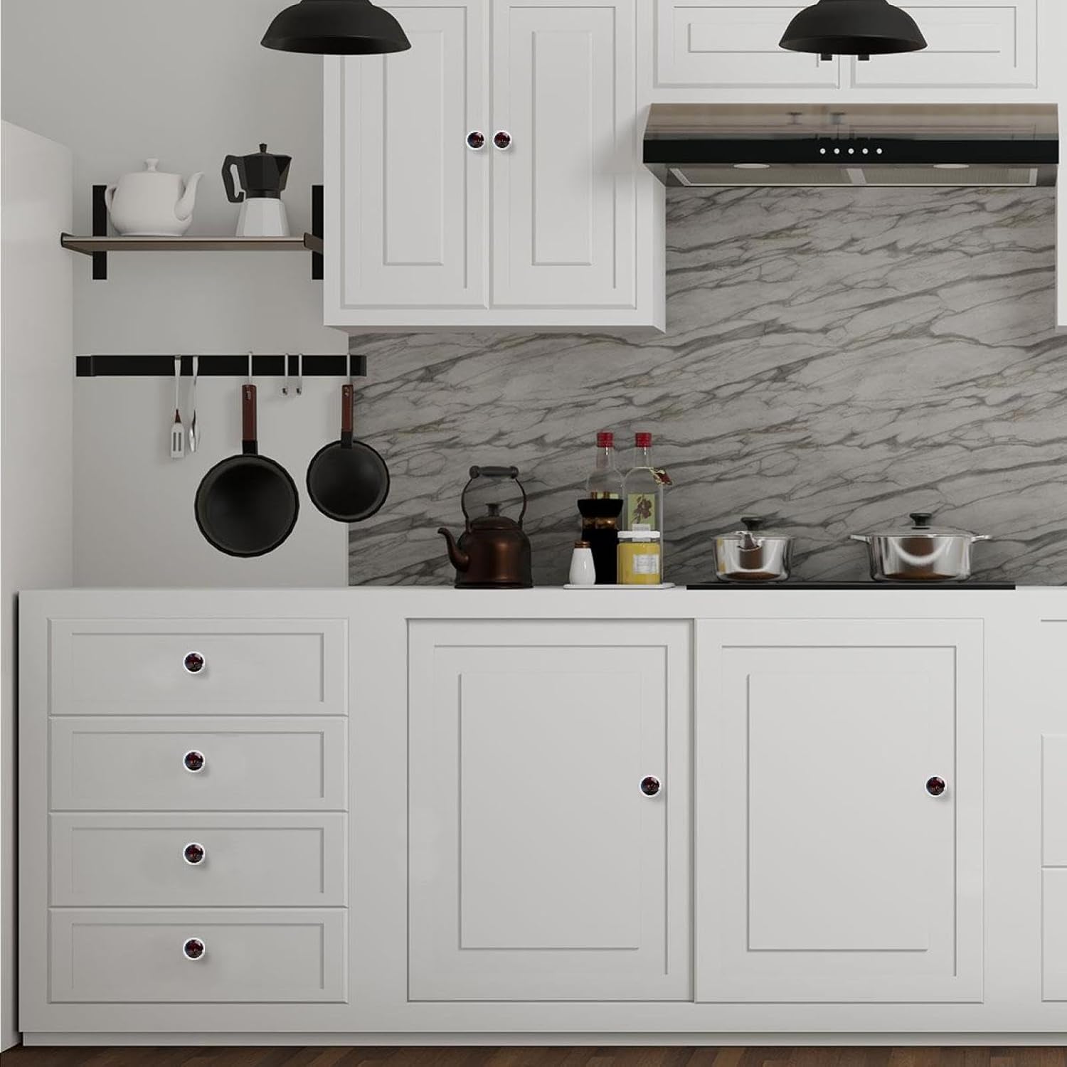 Black Base Tree of Life (3) Cabinet Pulls, Decorative Drawer Knobs for Wardrobe Dresser, Premium Glass Hardware with Screws