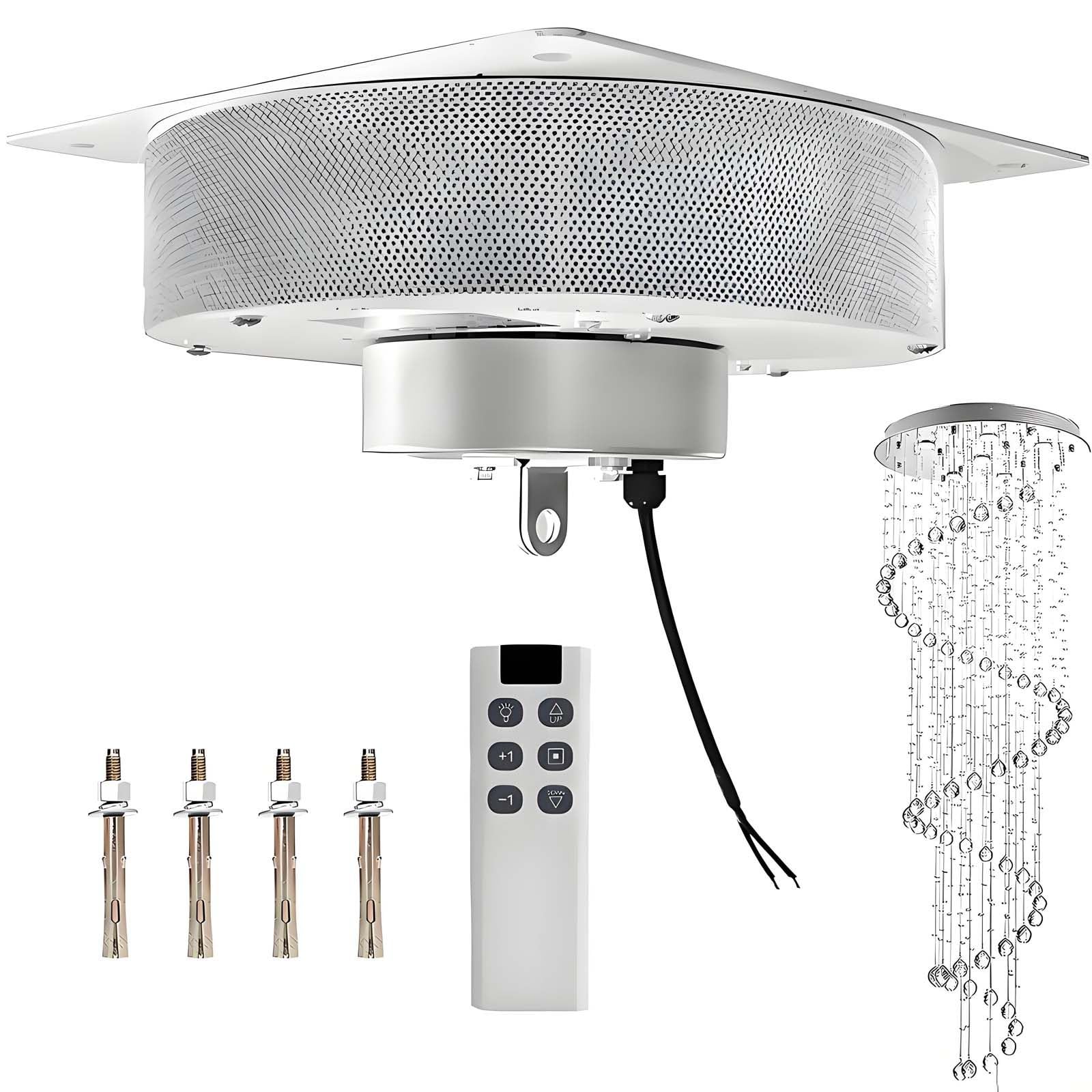 GUTYGIO Heavy Duty Pendant Lamps Lifter, Electric Chandelier Hoist with Remote Control, 2 in 1 Chandelier Hoist Lifter System, 6m Lifting Height Range, 40-230KG Load Optional, for Lamp Cleaning 130KG