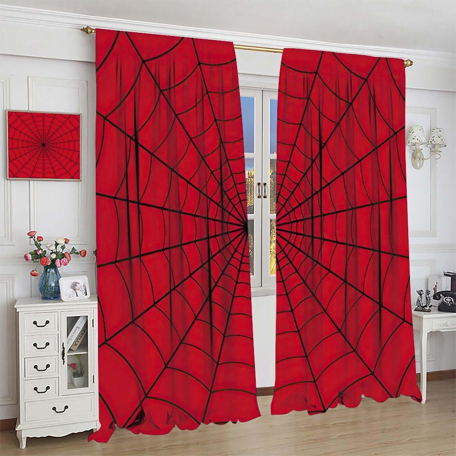 Rideaux de fenêtre Super héros Toile d'araignée Rouges pour Enfants 106,7 x 114,3 cm