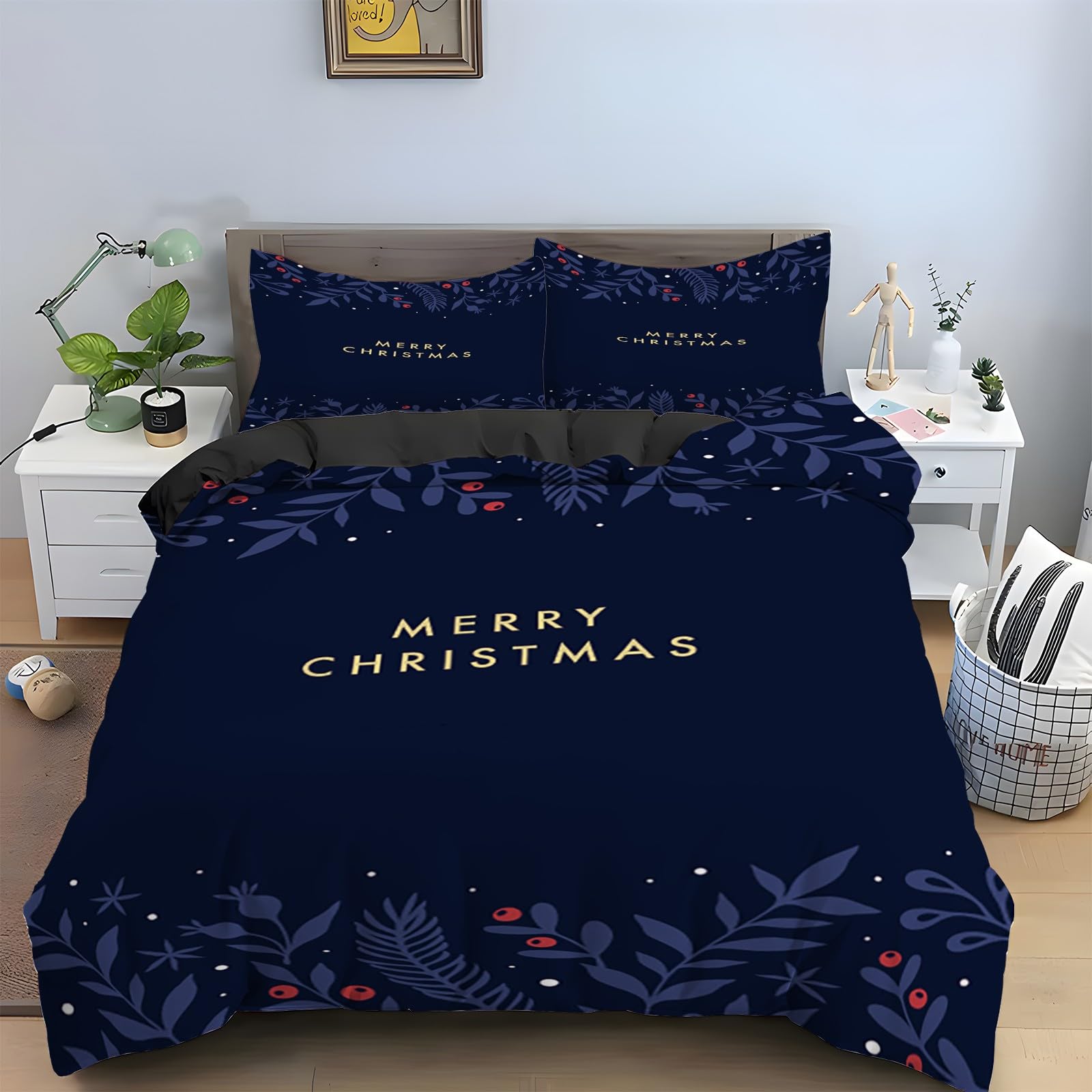 Parure de lit 90x190 avec housse de couette nouvel an et taies d'oreiller