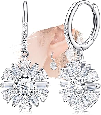 Sterling Silver Dangle Hoop CZ Earrings Charms Hypoallergenic Fashion Dainty Drop Hoop Jewelry with Cubic Zirconia Birthday Gift for Women