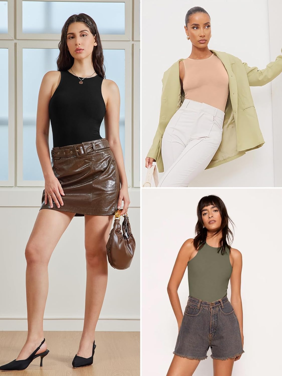 ATHMILE Tank Top Body Suits Women Sexy Crew Neck Racerback Halter Ribbed Sleeveless Bodysuit for Women - Image 6