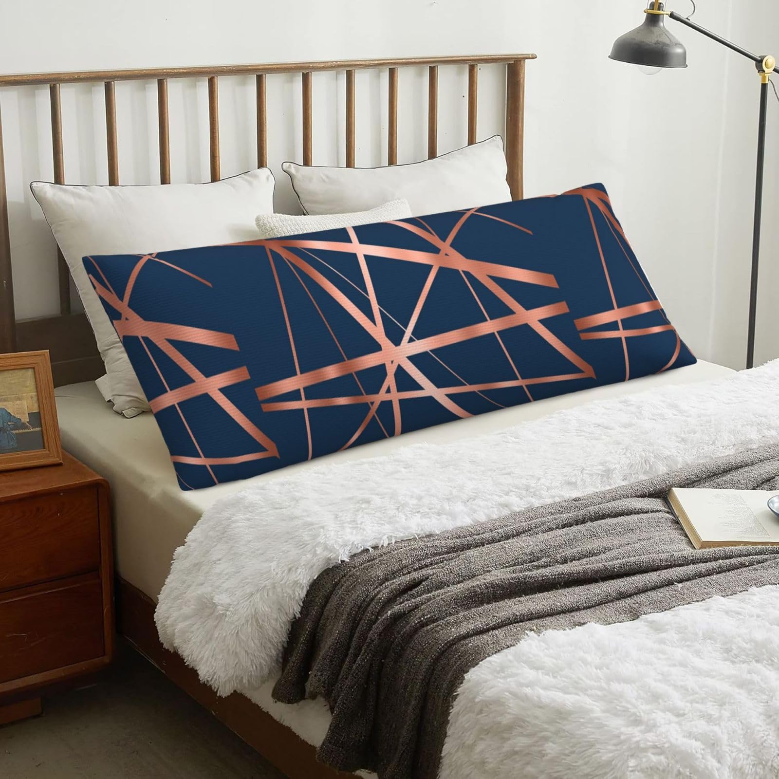 Navy And Copper Luxe, Body Pillow Cover with Zipper,Long Body Pillowcase 20 x 60 in