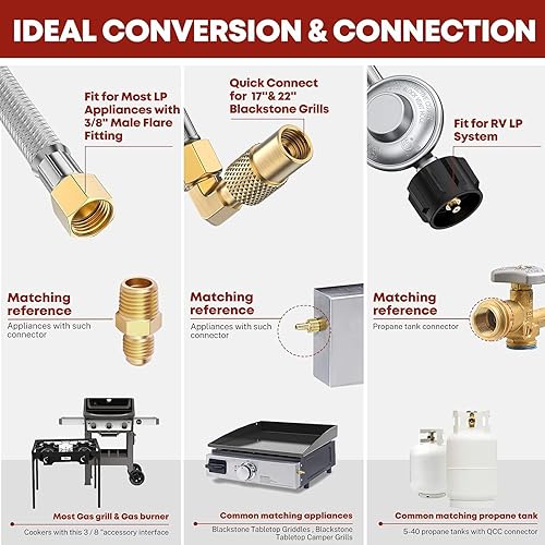Miniatura 3 de Manguera adaptadora de propano de baja presión de 5 pies con regulador, regulador de parrilla de gas y manguera, kit de conversión de gas, manguera