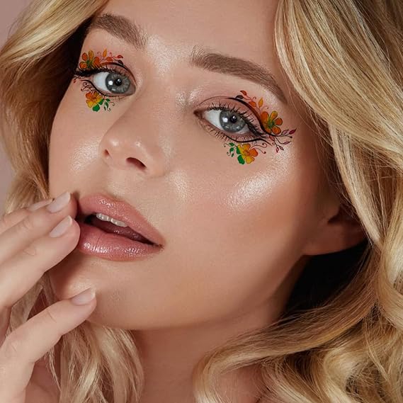 32 Pairs Temporary Eye Tattoo Stickers Colorful Eyeliner Stickers Makeup Transfer Eyeshadow Stickers for Women Waterproof Fake Tattoos Face Decorations for Birthday Wedding Carnival Festival
