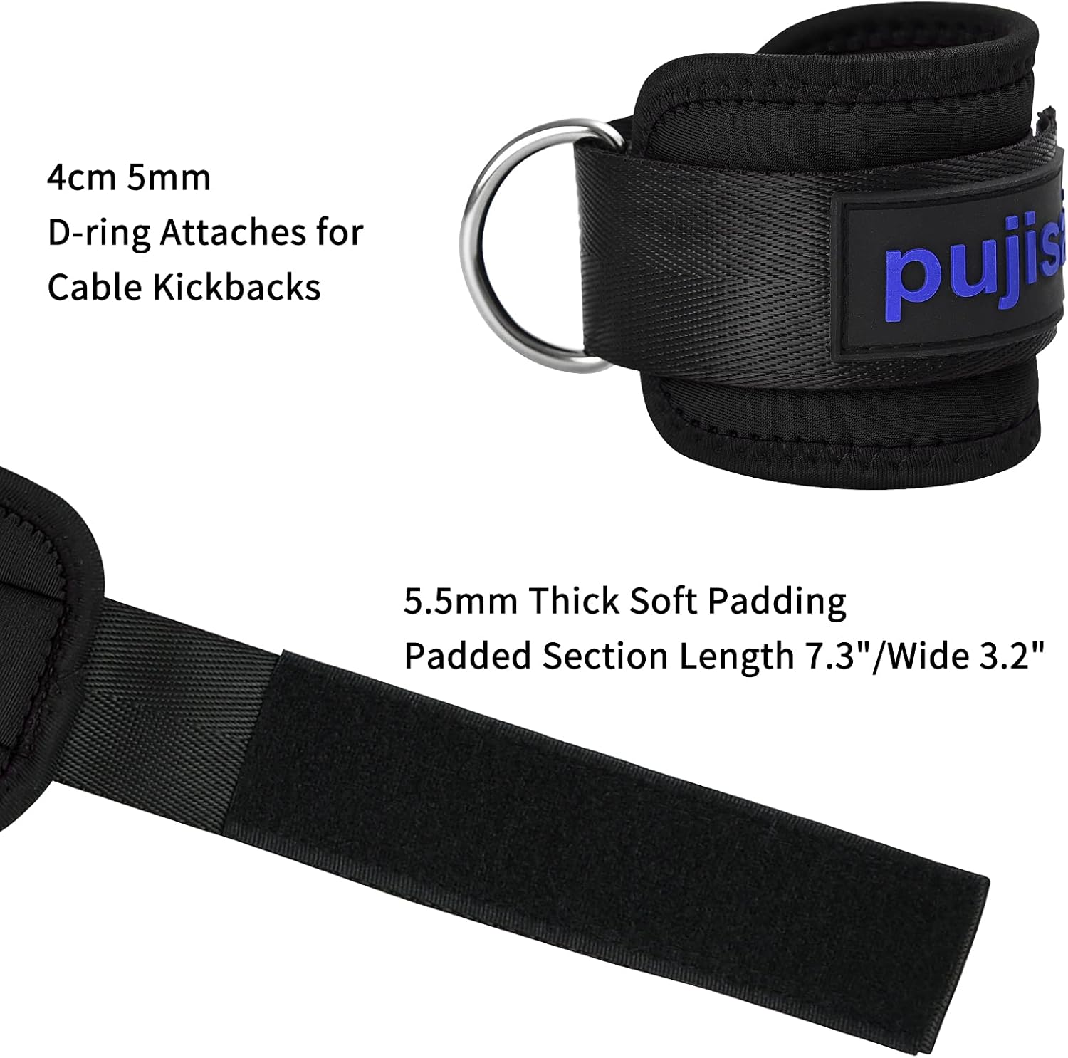 PUJiSai Ankle Strap Padded for Cable Machines and Resistance Bands, Adjustable Leg Straps Kickbacks, Glute Workouts, Leg Extensions, Curls, and Hip Abductors(Black) : Sports & Outdoors
