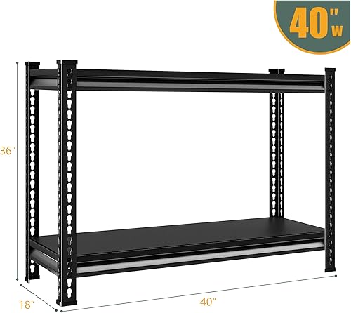 Miniatura 3 de Estantería de metal resistente de 2 niveles, 40 pulgadas de ancho x 18 pulgadas de profundidad x 36 pulgadas de alto, estilo industrial, 2 estantes,