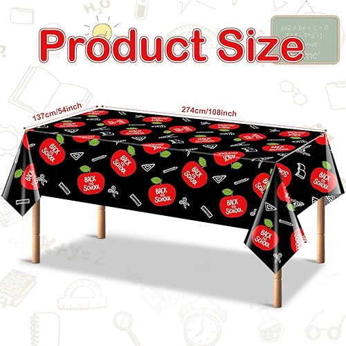 Miniatura 2 de Whaline Mantel de fiesta de bienvenida de regreso a la escuela, 3 piezas, 54 x 108 pulgadas, impermeable, manteles de plástico para el primer día de