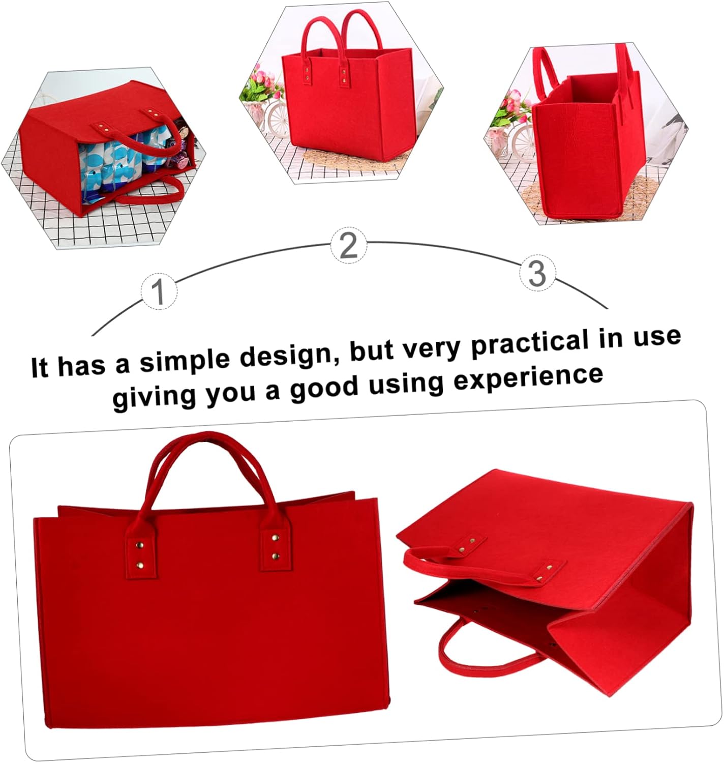 1pc Felt Firewood Storage Bag Felt Carrier for Outdoor Camping Firewood Transport Convenient Pouch for Easy Organization for Log Carrying Red