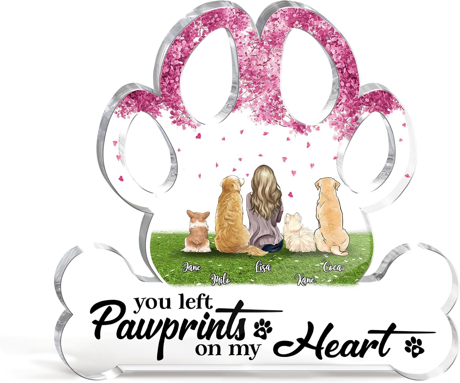 Gossby Personalized Dog Paw Acrylic Plaque - Custom Dog Mom Gift for Women Dog Lover with Design, Name, Dog Breed - Sympathy Loss of Dog Gift - Always on My Mind Forever in My Heart - Girl and Her Dog