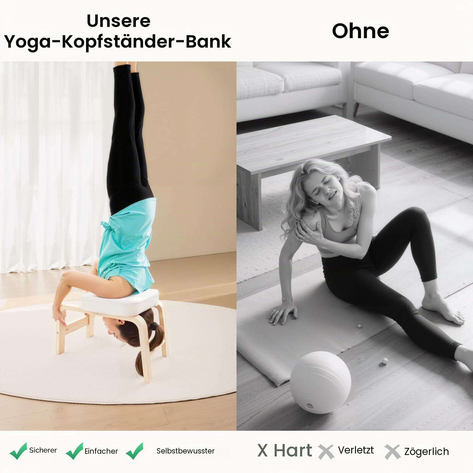 Yoga Headstand Hocker mit Abnehmbarem Block in T-Form Max.200kg Yoga Handbank für Yoga-Räume, Balkone, Gymnastik, für Yoga-Übungen, Taillentraining, Beinübungen