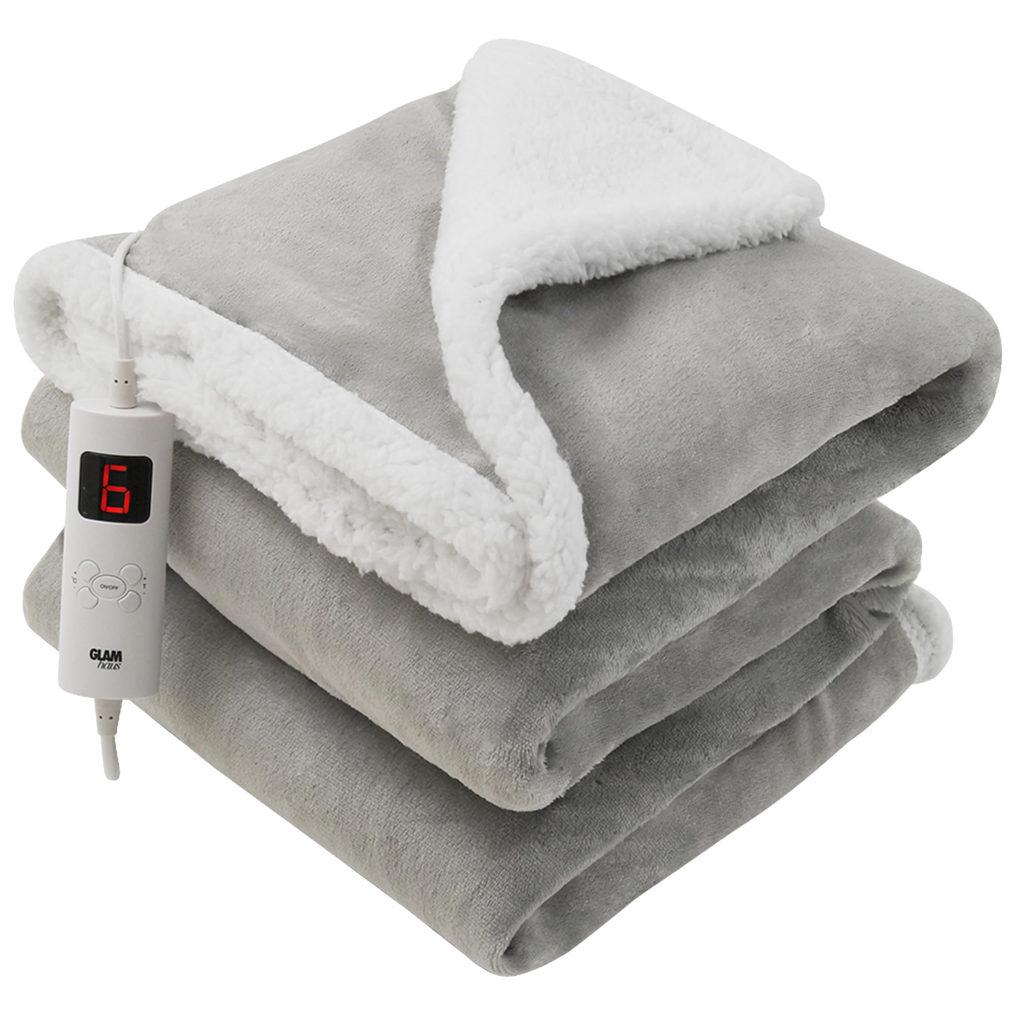 GlamHaus Heated Throw Electric Fleece Over Blanket Sofa Bed Large 160 X 130cm - 6 Heat and...
