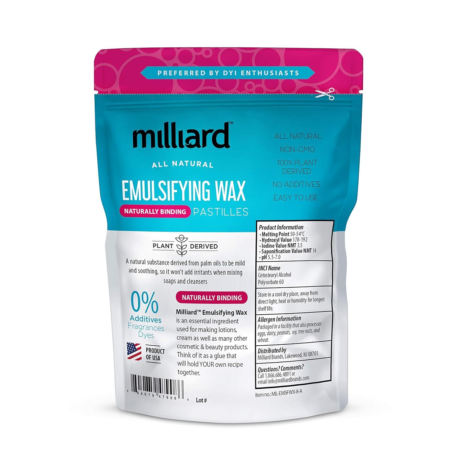 Milliard Non-GMO Emulsifying Wax NF Pastilles, Perfect for DIY, Creams, Lotions, and Soaps - 100% Natural Plant Derived (8 Oz) image 2