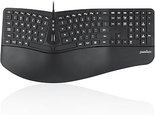 Perixx PERIBOARD-330B Ergonomische Kabelgebundene Tastatur, Hintergrundbeleuchtung, Verstellbare Handballenauflage, Low-Profile-Tasten, 2 USB 2.0-Anschlüsse, US-Englisch