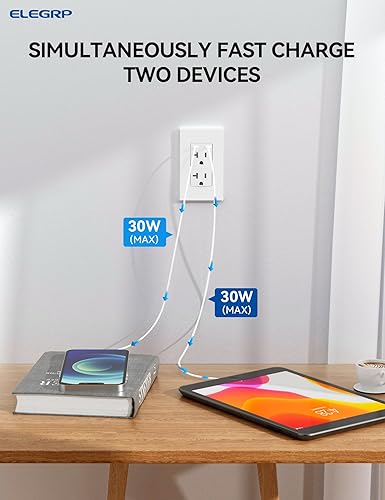 Miniatura 4 de ELEGRP Receptáculo de salida USB C de 65 W para laptop, suministro de energía de 20 amperios con puertos USB C, salida USB ultrarrápida resistente a