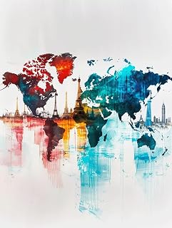 Map Paint by Numbers Kit for Adults, Paint by Numbers Landscape Canvas Painting kits for Adults Beginners, DIY Acrylic Watercolor Oil Painting Set, Arts and Crafts for Home Wall Decor 12x16 in -Co9