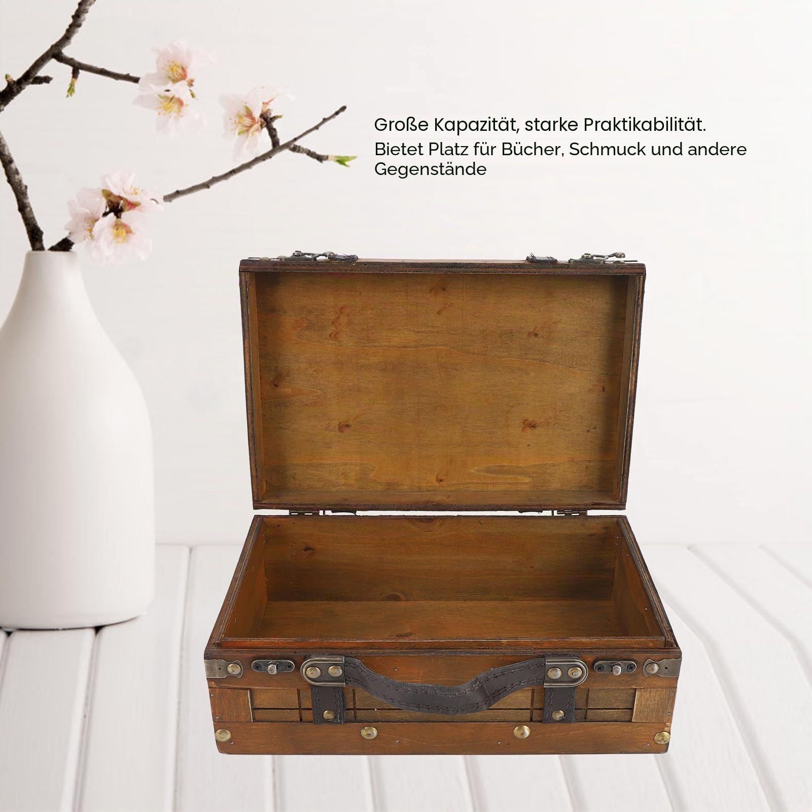 Topiky Antike Dekorative Aufbewahrungstruhe aus Holz, Vintage Schatztruhe aus Holz, Truhe aus Holz, Handtasche für Kleidung, Spielzeug, Foto Requisite, Vintage Koffer für Andenken,