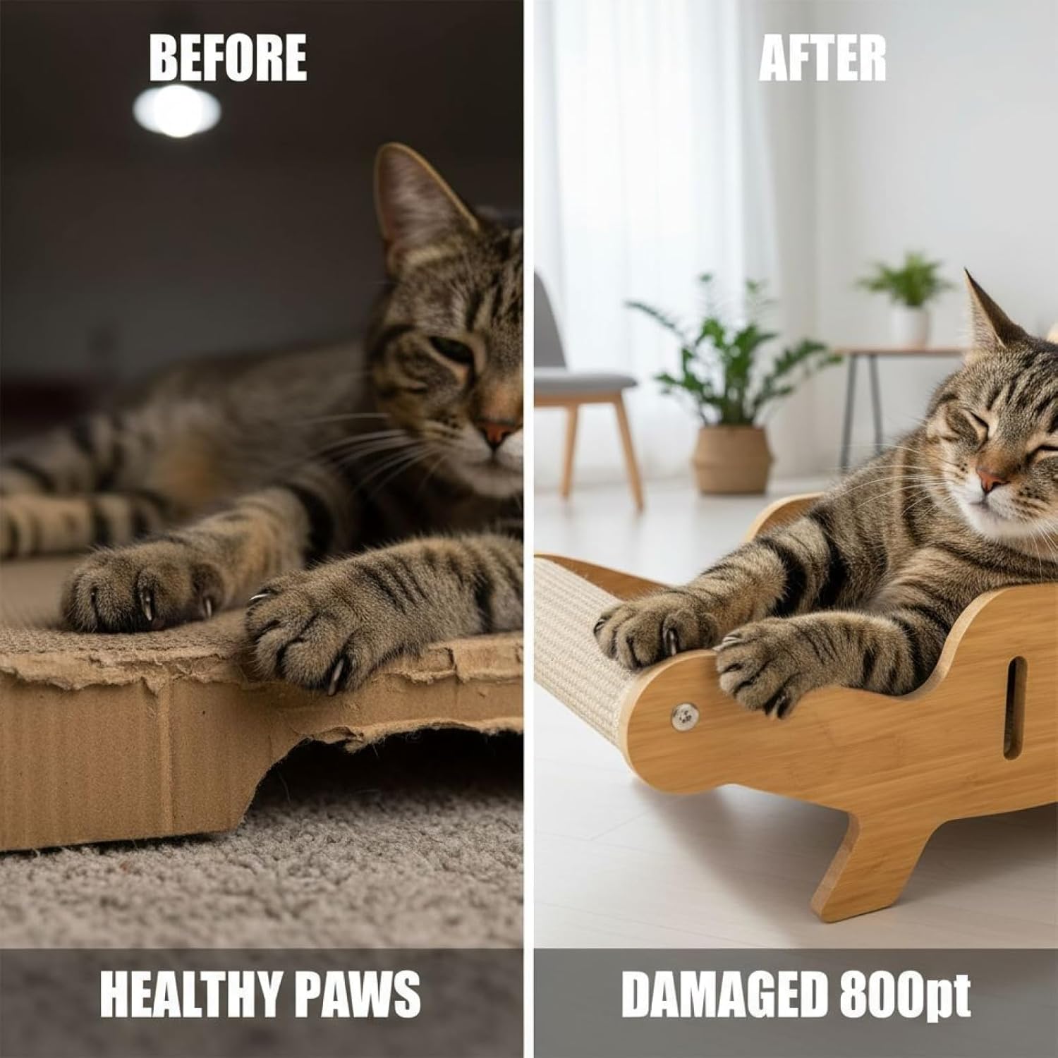 Large Sisal Cat Scratcher Lounge Chair, Natural Solid Wood Scratch Lounger, 20.5 X 12.6 X 12.6 in, Long-Lasting & Non-Shedding, Protects Cat Paws, Extra Large Cat Scratcher, Brown