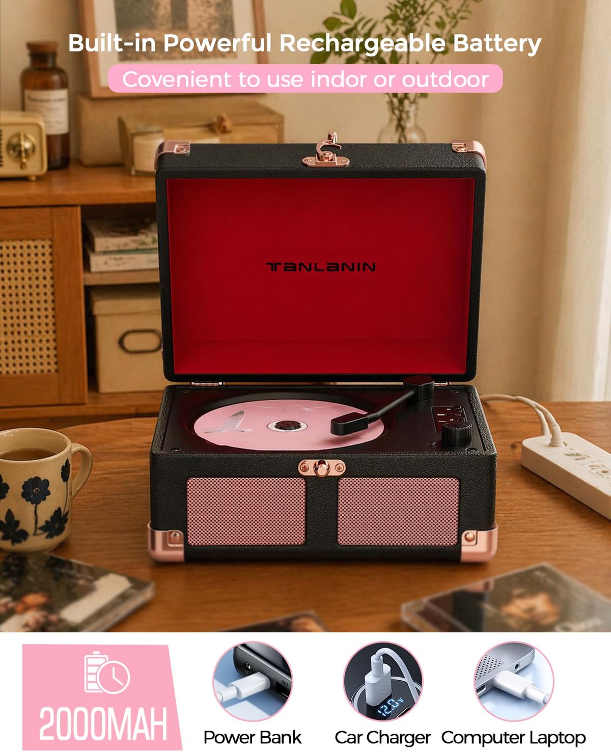 Vintage CD Player with Speakers, Bluetooth Input/Output, White