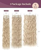 Vista 2 de LONAI - Extensiones de cabello con clip, 6 piezas, rizadas, de 24" de largo, sintéticas, para mujer, color rubio ceniza natural