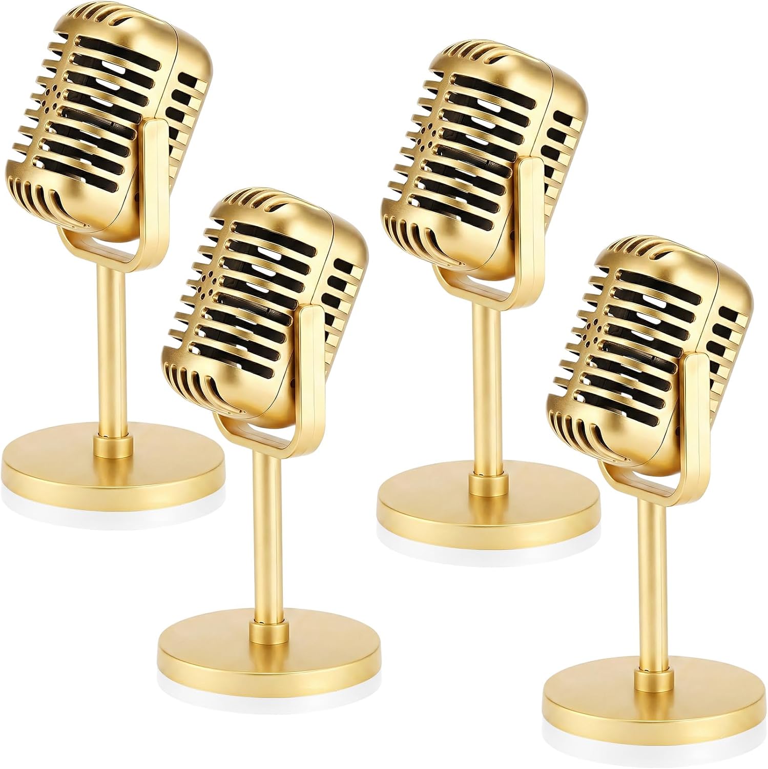 4 PCS Retro Microphone Props Model Vintage Microphone with Stand Plastic Fake Micro Phone for Podcast Music Studio Jazz Rock and Roll Birthday Party Antique Props Decorations(Black)
